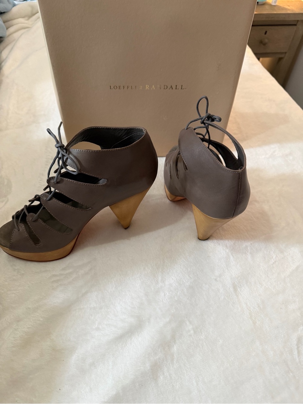 Loeffler Randall Taupe Lace-Up Peep Toe Heels - Picture 2 of 4